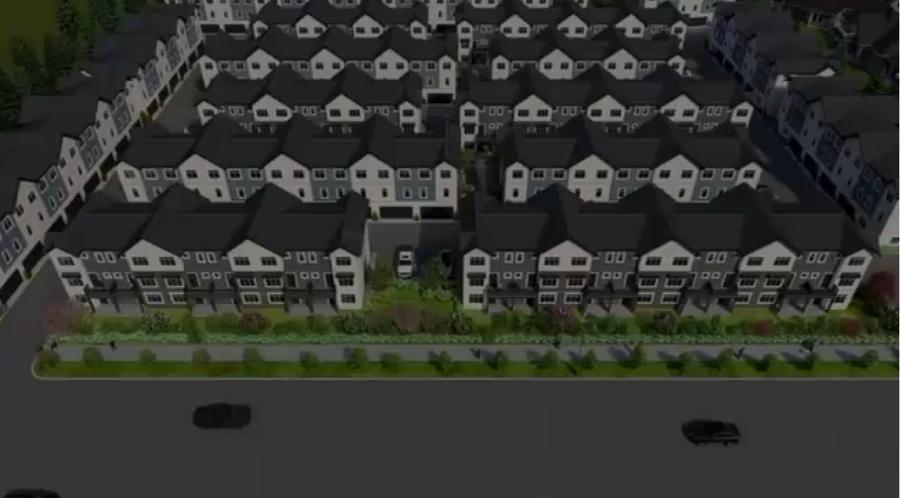Backyard with a wooden deck and townhome community view