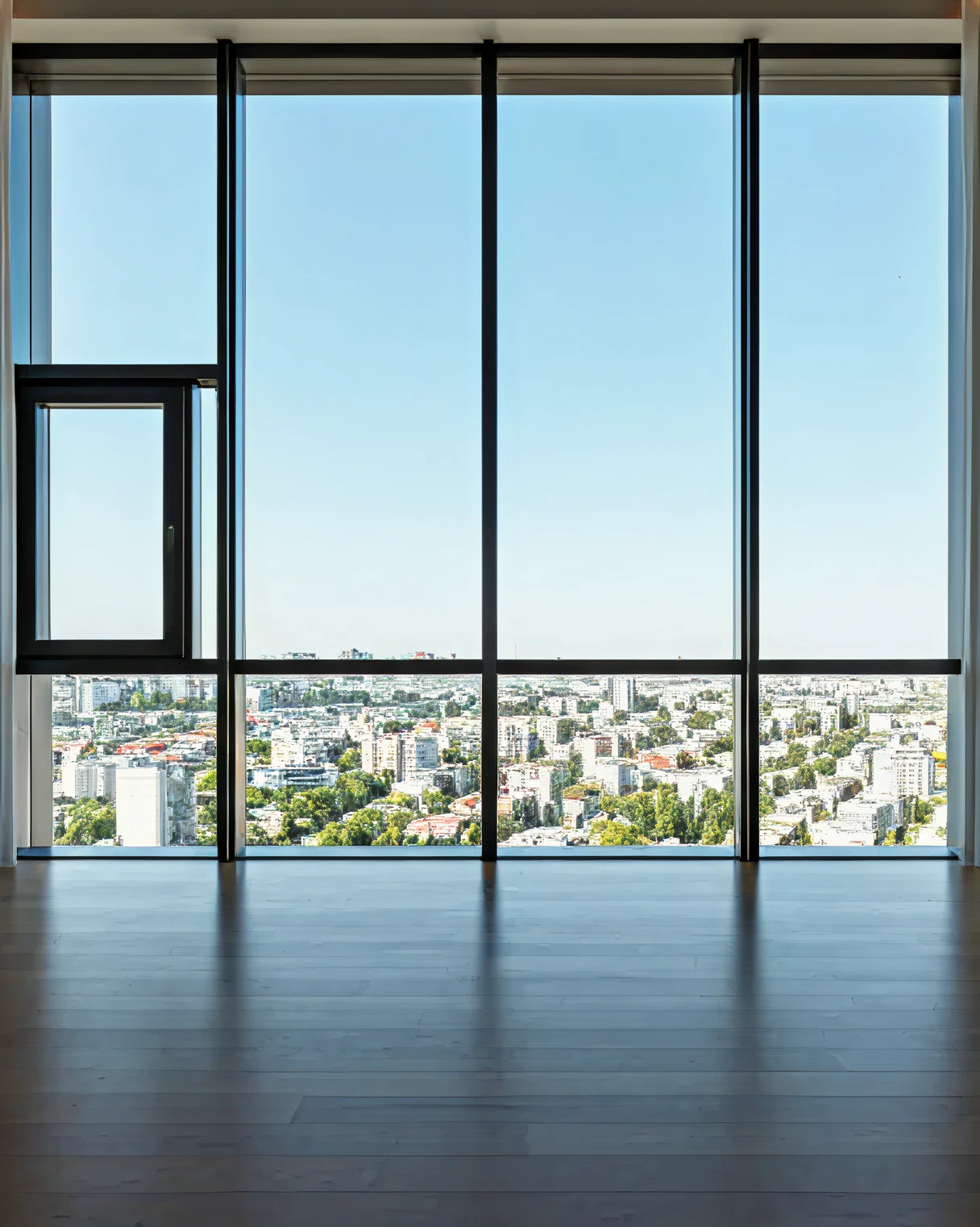 Floor-to-ceiling residence window overlooking the city